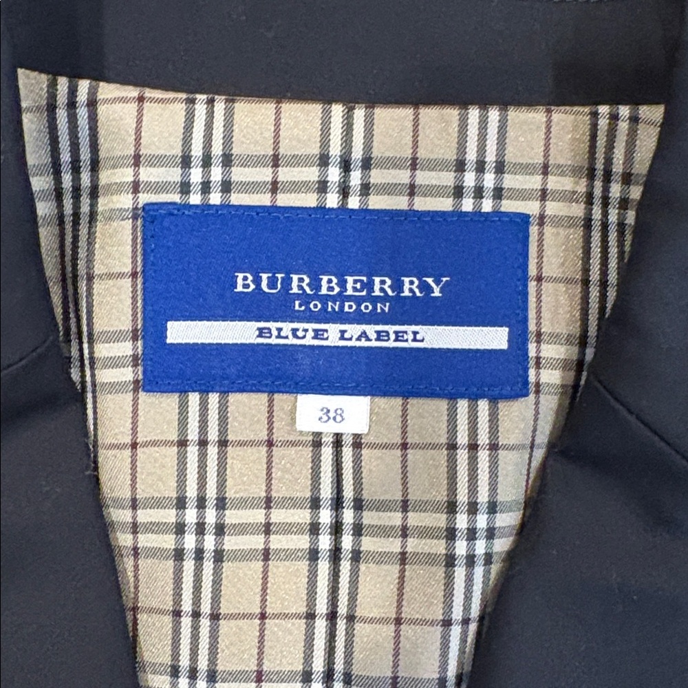 Burberry Blue Label Navy Double Breasted Blazer Gold Buttons Size 38 Lyocell - Picture 2 of 15